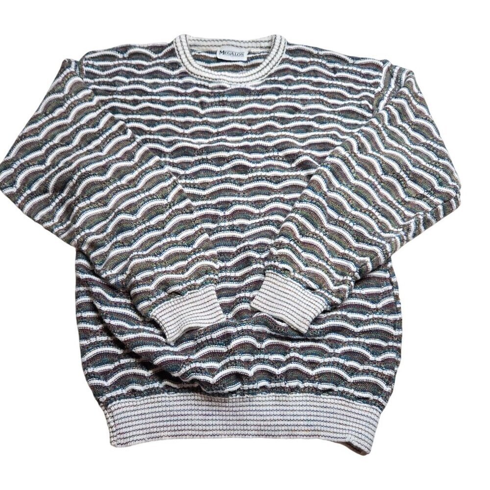 Vintage Megalos 3D Sweater Men LT Large Tall Multicolor Textured 80s Grandpa USA